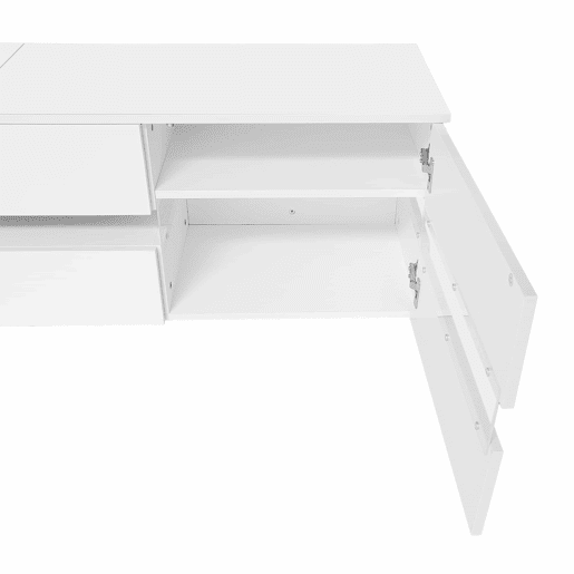 Móvel de TV moderno 160x39x45 cm - Com iluminação LED, 2 portas, 1 gaveta, prateleira aberta, adequado para TV de 70 polegadas - Branco Móvel de TV moderno 160x39x45 cm - Com iluminação LED, 2 portas, 1 gaveta, prateleira aberta, adequado para TV de 70 polegadas - Branco