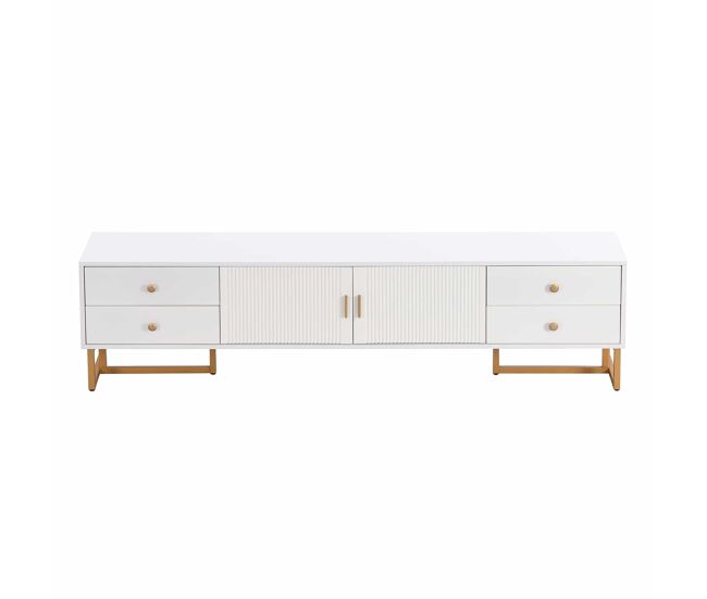 Mueble tv 175 cm - 2 puertas texturizadas y 4 cajones - en mdf - blanco