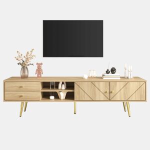 Mesa de TV 160x36x42cm - com 2 gavetas e 2 portas - pernas douradas - Natural