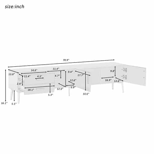 Móvel TV escandinavo contemporâneo de 180 cm para TV de 75u201D - 2 gavetas e 3 compartimentos - branco Móvel TV escandinavo contemporâneo de 180 cm para TV de 75u201D - 2 gavetas e 3 compartimentos - branco