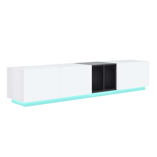 Móvel de TV moderno - Design simples com gavetas e compartimentos abertos - Branco Móvel de TV moderno - Design simples com gavetas e compartimentos abertos - Branco
