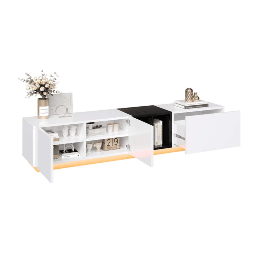Móvel de TV moderno - Design simples com gavetas e compartimentos abertos - Branco Móvel de TV moderno - Design simples com gavetas e compartimentos abertos - Branco