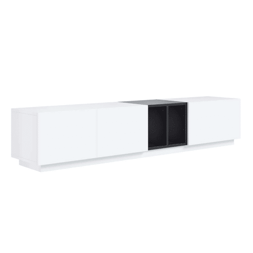 Móvel de TV moderno - Design simples com gavetas e compartimentos abertos - Branco Móvel de TV moderno - Design simples com gavetas e compartimentos abertos - Branco