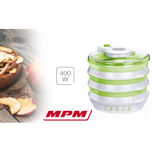 MPM MSG-06 Desidratador de Alimentos, 6 Tabuleiros, BPA Free, 2 Níveis de Potencia, 400, Branco Verde
