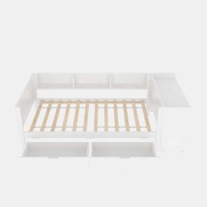Cama individual 90x200cm - Com secretária, 2 gavetas, prateleiras - Branco