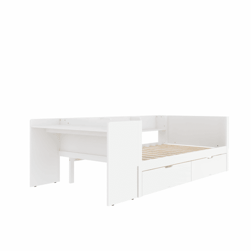 Cama individual 90x200cm - Com secretária, 2 gavetas, prateleiras - Branco