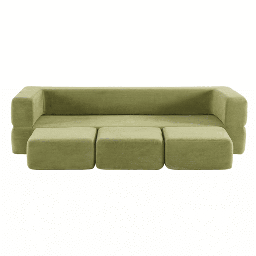 Sofá modular de 3 lugares - com 3 apoios para os pés, espuma de alta elasticidade, chenille, ideal para estúdios e escritórios - verde Sofá modular de 3 lugares - com 3 apoios para os pés, espuma de alta elasticidade, chenille, ideal para estúdios e escritórios - verde