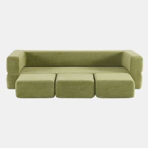 Sofá modular de 3 lugares - com 3 apoios para os pés, espuma de alta elasticidade, chenille, ideal para estúdios e escritórios - verde