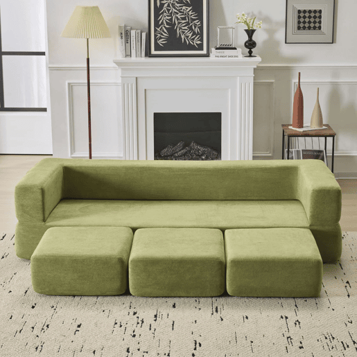 Sofá modular de 3 lugares - com 3 apoios para os pés, espuma de alta elasticidade, chenille, ideal para estúdios e escritórios - verde Sofá modular de 3 lugares - com 3 apoios para os pés, espuma de alta elasticidade, chenille, ideal para estúdios e escritórios - verde