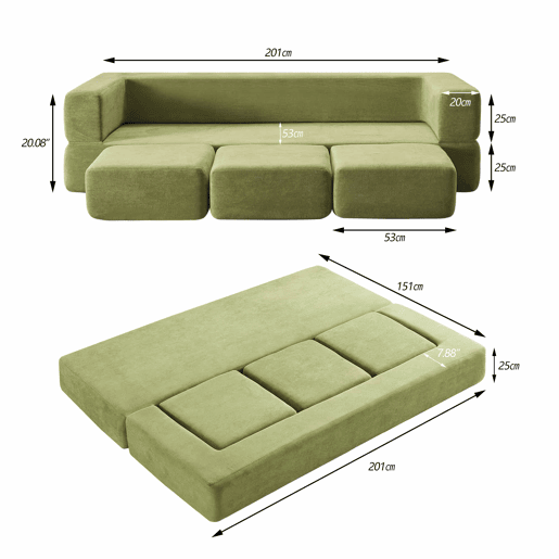 Sofá modular de 3 lugares - com 3 apoios para os pés, espuma de alta elasticidade, chenille, ideal para estúdios e escritórios - verde Sofá modular de 3 lugares - com 3 apoios para os pés, espuma de alta elasticidade, chenille, ideal para estúdios e escritórios - verde