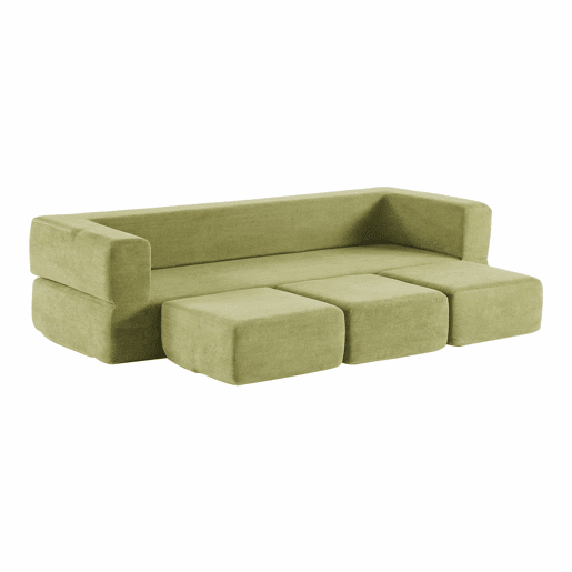 Sofá modular de 3 lugares - com 3 apoios para os pés, espuma de alta elasticidade, chenille, ideal para estúdios e escritórios - verde Sofá modular de 3 lugares - com 3 apoios para os pés, espuma de alta elasticidade, chenille, ideal para estúdios e escritórios - verde
