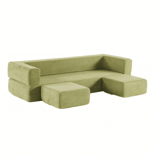 Sofá modular de 3 lugares - com 3 apoios para os pés, espuma de alta elasticidade, chenille, ideal para estúdios e escritórios - verde Sofá modular de 3 lugares - com 3 apoios para os pés, espuma de alta elasticidade, chenille, ideal para estúdios e escritórios - verde
