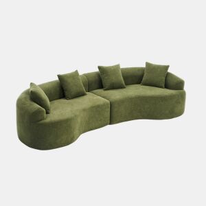 Sofá modular curvo em chenille de 4 lugares - moderno, confortável, economiza espaço, não requer montagem - verde
