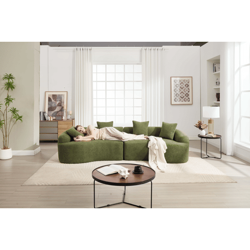 Sofá modular curvo em chenille de 4 lugares - moderno, confortável, economiza espaço, não requer montagem - verde Sofá modular curvo em chenille de 4 lugares - moderno, confortável, economiza espaço, não requer montagem - verde