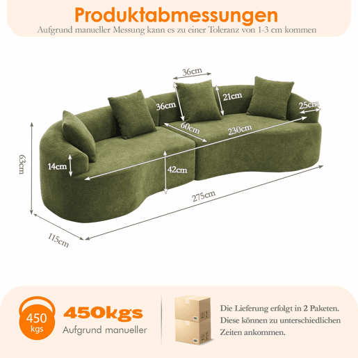 Sofá modular curvo em chenille de 4 lugares - moderno, confortável, economiza espaço, não requer montagem - verde Sofá modular curvo em chenille de 4 lugares - moderno, confortável, economiza espaço, não requer montagem - verde