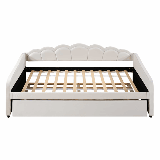 Cama divã com LED 90x200cm + cama com gavetão 90x190cm - estofo em tecido de veludo - Bege (colchão não incluído)