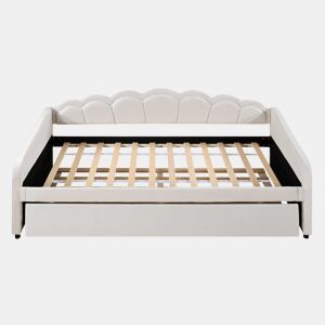 Cama divã com LED 90x200cm + cama com gavetão 90x190cm - estofo em tecido de veludo - Bege (colchão não incluído)