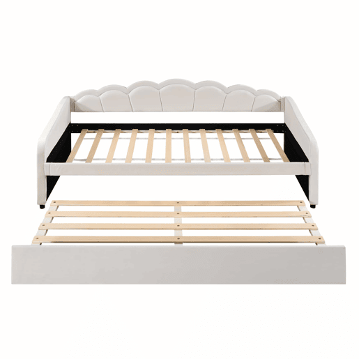 Cama divã com LED 90x200cm + cama com gavetão 90x190cm - estofo em tecido de veludo - Bege (colchão não incluído)