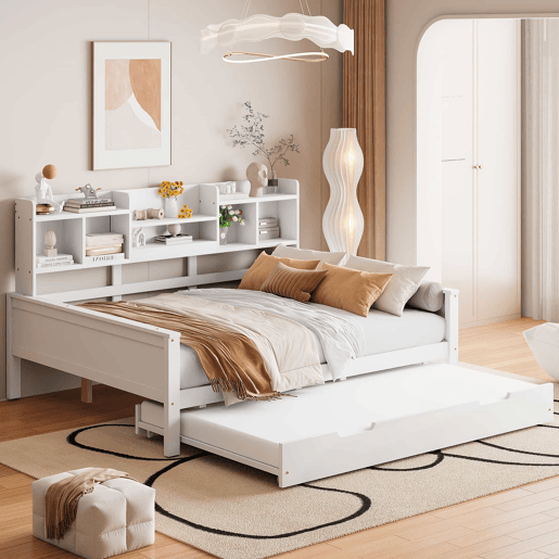 Sofá-cama 140200 cm - Com cama extraível 90190 cm, com arrumação e estrado, madeira de pinho, multifuncional - Branco