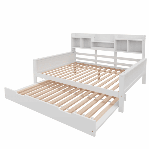 Sofá-cama 140200 cm - Com cama extraível 90190 cm, com arrumação e estrado, madeira de pinho, multifuncional - Branco