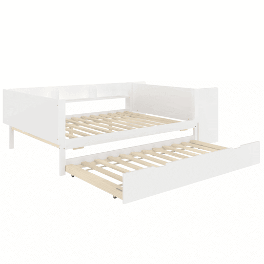 Cama de madeira 140x200cm - com secretária, cama adicional, prateleiras - branca