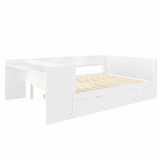 Cama de madeira 140x200cm - com secretária, cama adicional, prateleiras - branca