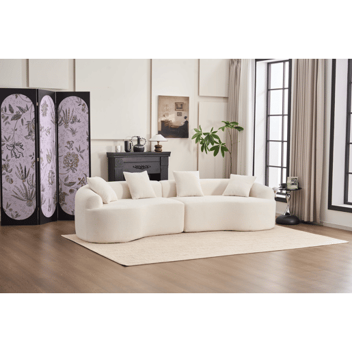 Sofá modular curvo de 4 lugares - Chenille moderno, confortável e elegante - Branco
