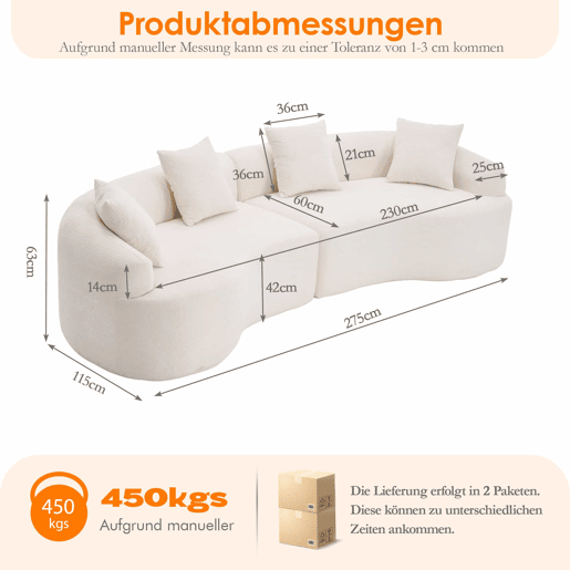 Sofá modular curvo de 4 lugares - Chenille moderno, confortável e elegante - Branco