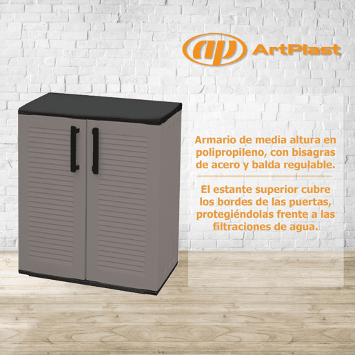 Armário de polipropileno de altura média com dobradiças de aço.