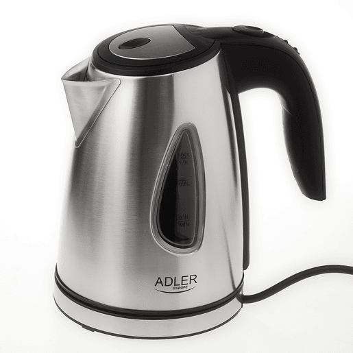 Adler AD1203 Jarro Eléctrica, 1,7 L, Chaleira Eléctrica, Aço Inoxidável sem BPA, Interior Iluminado, Sem Fios, Resistência Escondida, 1600, Prata