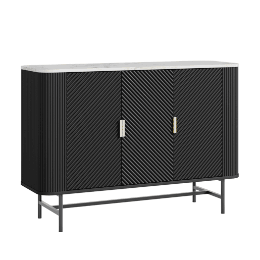Aparador Olvehok com 3 portas 110x40x77 cm PretoMármore branco en.casa