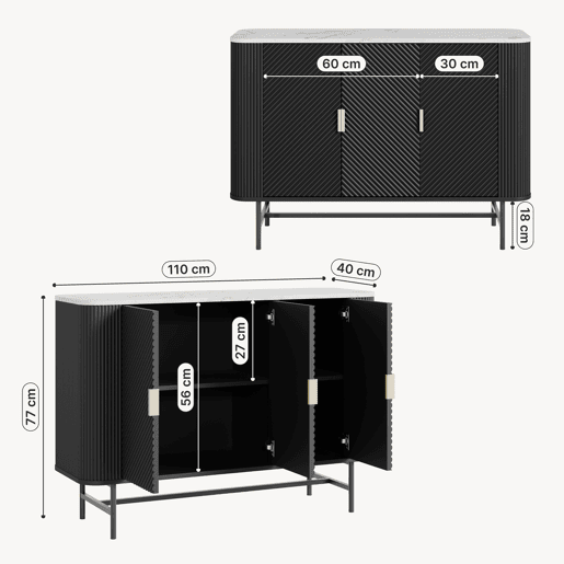 Aparador Olvehok com 3 portas 110x40x77 cm PretoMármore branco en.casa