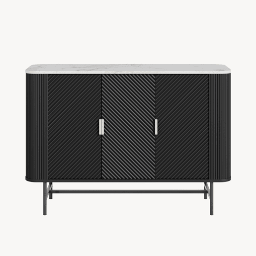 Aparador Olvehok com 3 portas 110x40x77 cm PretoMármore branco en.casa