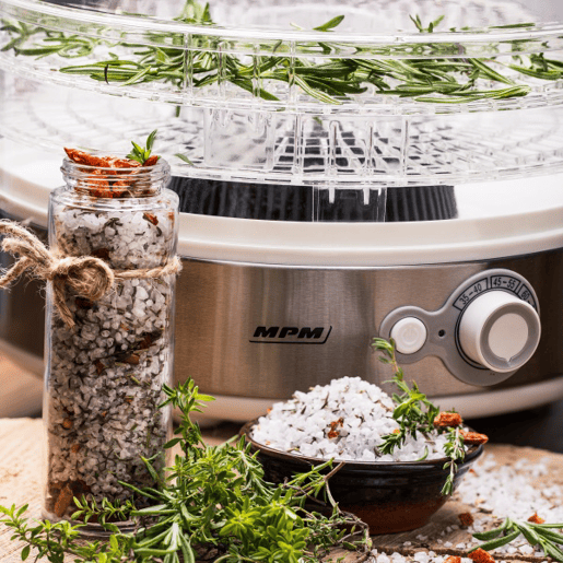 MPM MSG-11 Desidratador de Alimentos, 5 Tabuleiros, BPA Free, Selector de temperatura 35°C-70°C, 500, Cinza branco