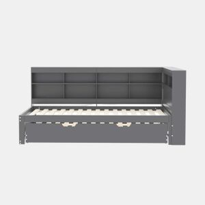 Sofá-cama 90x200 - Cama extraível 90x190 com porta USB e vários compartimentos - Cinza