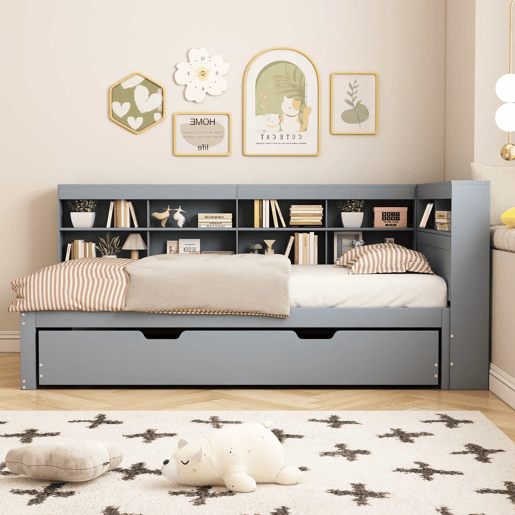 Sofá-cama 90x200 - Cama extraível 90x190 com porta USB e vários compartimentos - Cinza Sofá-cama 90x200 - Cama extraível 90x190 com porta USB e vários compartimentos - Cinza