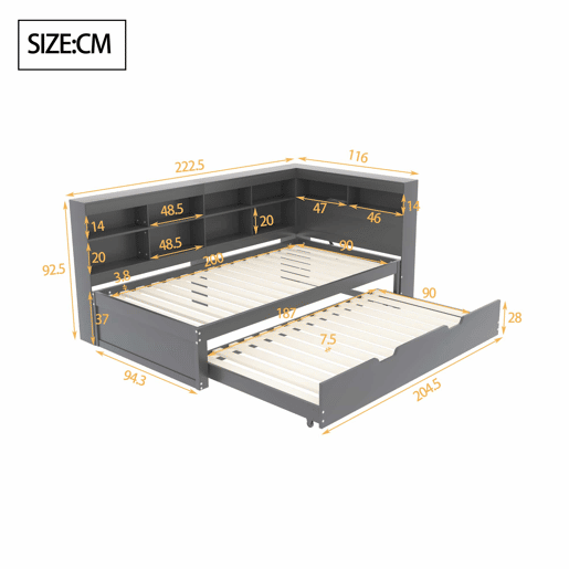 Sofá-cama 90x200 - Cama extraível 90x190 com porta USB e vários compartimentos - Cinza Sofá-cama 90x200 - Cama extraível 90x190 com porta USB e vários compartimentos - Cinza