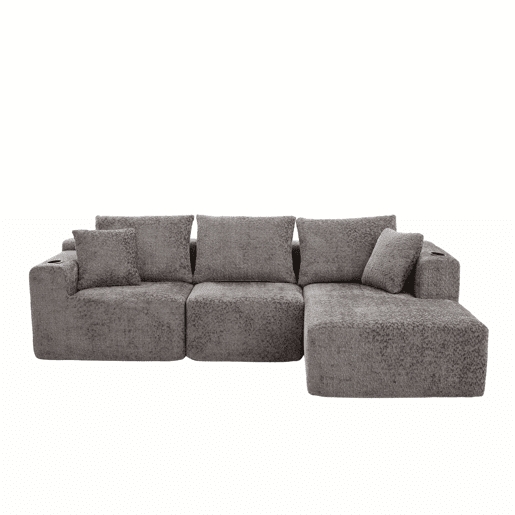 Sofá modular de canto 261×165 cm - em forma de L, assento profundo, sem montagem, com porta-copos - cinzento escuro Sofá modular de canto 261×165 cm - em forma de L, assento profundo, sem montagem, com porta-copos - cinzento escuro