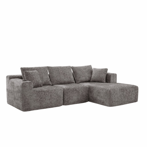 Sofá modular de canto 261×165 cm - em forma de L, assento profundo, sem montagem, com porta-copos - cinzento escuro Sofá modular de canto 261×165 cm - em forma de L, assento profundo, sem montagem, com porta-copos - cinzento escuro