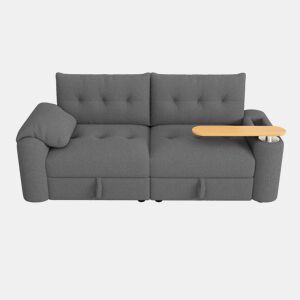Sofá de 2 lugares - modular, com arrumação, apoio para a cabeça e mesa auxiliar integrada - cinzento