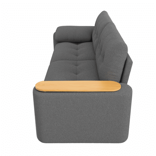 Sofá de 2 lugares - modular, com arrumação, apoio para a cabeça e mesa auxiliar integrada - cinzento Sofá de 2 lugares - modular, com arrumação, apoio para a cabeça e mesa auxiliar integrada - cinzento