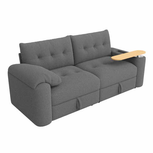 Sofá de 2 lugares - modular, com arrumação, apoio para a cabeça e mesa auxiliar integrada - cinzento Sofá de 2 lugares - modular, com arrumação, apoio para a cabeça e mesa auxiliar integrada - cinzento
