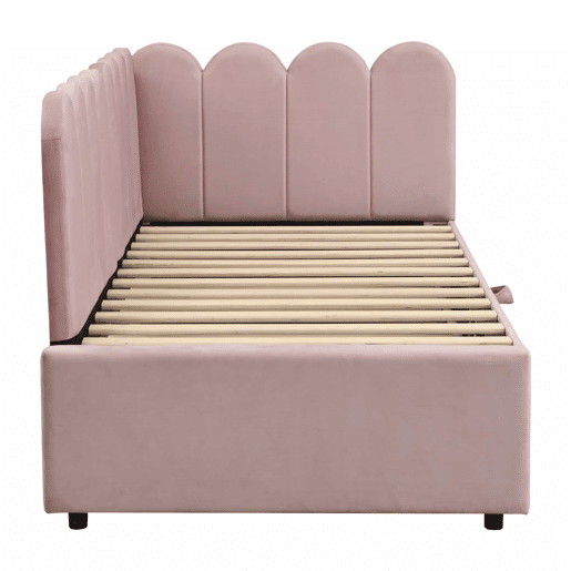 Sofá-cama multifuncional 90180x200 cm - design em L, cama para crianças ou convidados, rosa veludo