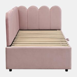 Sofá-cama multifuncional 90180x200 cm - design em L, cama para crianças ou convidados, rosa veludo