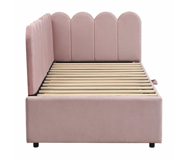 Sofá cama multifuncional 90/180x200 cm - diseño en l, cama para niños o invitados, rosa terciopelo