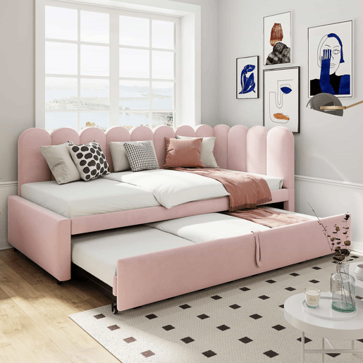 Sofá-cama multifuncional 90180x200 cm - design em L, cama para crianças ou convidados, rosa veludo