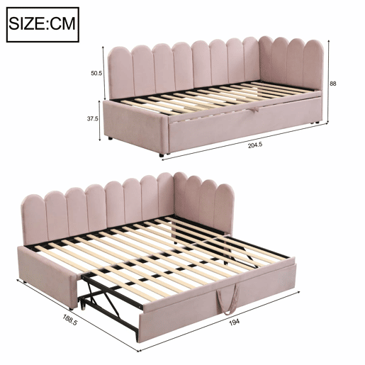 Sofá-cama multifuncional 90180x200 cm - design em L, cama para crianças ou convidados, rosa veludo