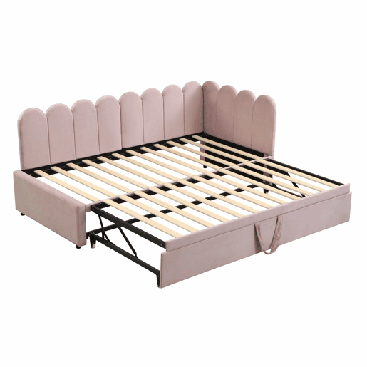 Sofá-cama multifuncional 90180x200 cm - design em L, cama para crianças ou convidados, rosa veludo
