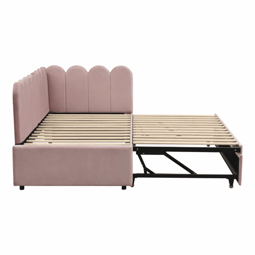 Sofá-cama multifuncional 90180x200 cm - design em L, cama para crianças ou convidados, rosa veludo