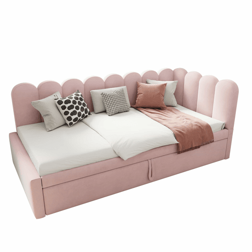 Sofá-cama multifuncional 90180x200 cm - design em L, cama para crianças ou convidados, rosa veludo